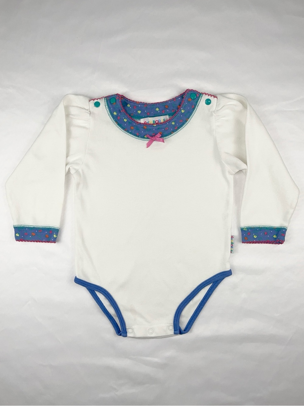 Gymboree 1990s Floral Puff Sleeve White Vintage Bodysuit Small